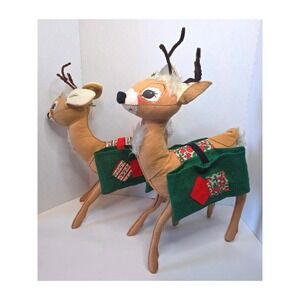 VTG 1970s Annalee Mobilitee Dolls Reindeer Pair Christmas Felt Bendable CALLOUT
